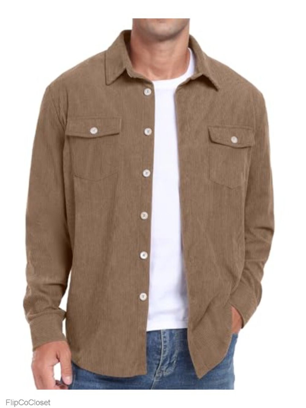 Corduroy Button Down Shirt Jacket Long Sleeve Casual Shacket with Pockets